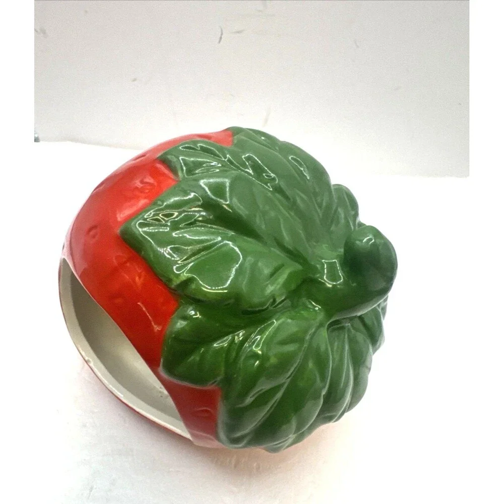 Ceramic Strawberry Shaped spoon Jar Fruit Kitchen Decor